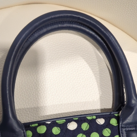 Vera Bradley Navy and Lime Green Polka Dot Tote - Picture 5 of 8